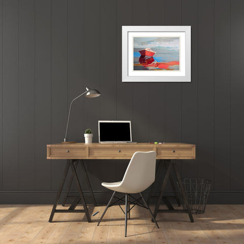 Red Boat Rhythm White Modern Wood Framed Art Print with Double Matting by Forst, Beth A.