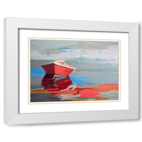 Red Boat Rhythm White Modern Wood Framed Art Print with Double Matting by Forst, Beth A.