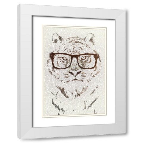 Hipster Tiger White Modern Wood Framed Art Print with Double Matting by Flores, Paula Belle