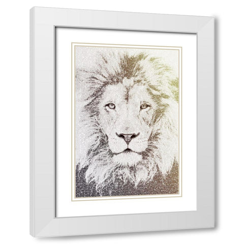 Lion White Modern Wood Framed Art Print with Double Matting by Flores, Paula Belle