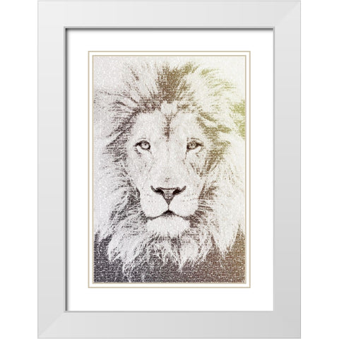 Lion White Modern Wood Framed Art Print with Double Matting by Flores, Paula Belle
