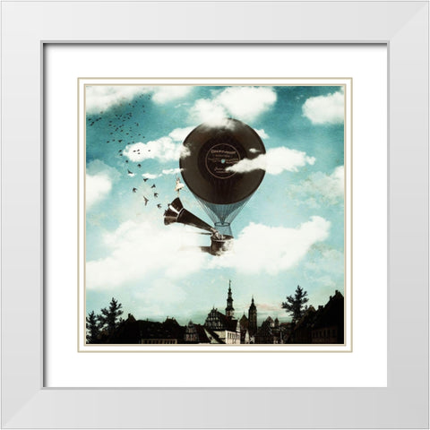 The Travelling Ballerina White Modern Wood Framed Art Print with Double Matting by Flores, Paula Belle