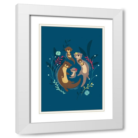 Otter Family White Modern Wood Framed Art Print with Double Matting by Fleck, Jay