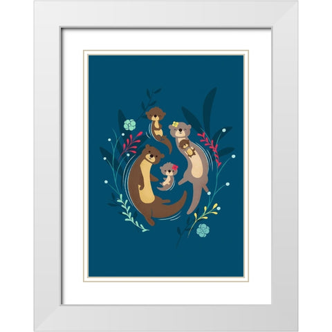 Otter Family White Modern Wood Framed Art Print with Double Matting by Fleck, Jay
