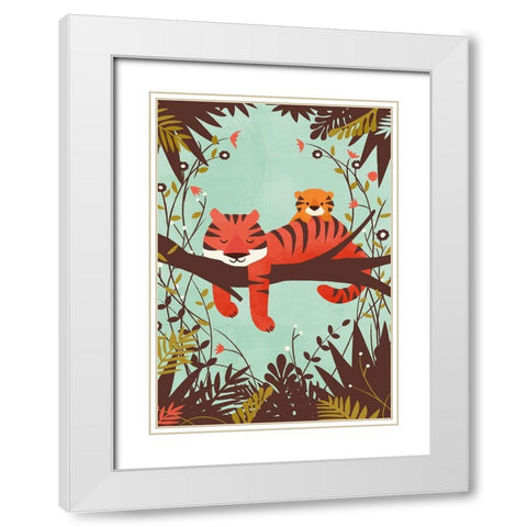 Sleeping Tiger White Modern Wood Framed Art Print with Double Matting by Fleck, Jay