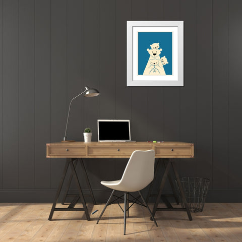 Papa Bear White Modern Wood Framed Art Print with Double Matting by Fleck, Jay