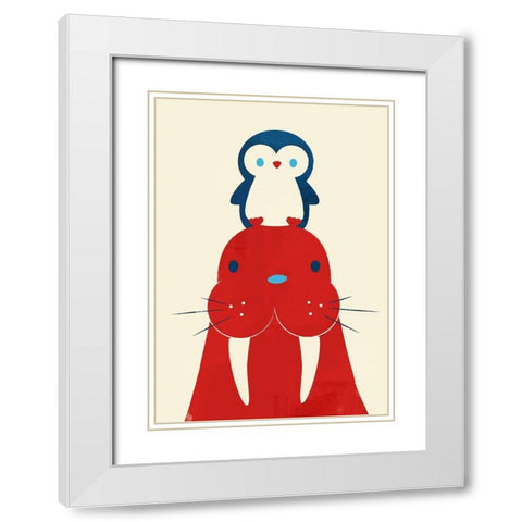 Penguin and Walrus White Modern Wood Framed Art Print with Double Matting by Fleck, Jay
