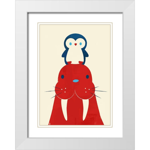 Penguin and Walrus White Modern Wood Framed Art Print with Double Matting by Fleck, Jay