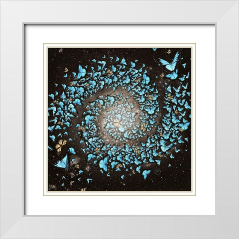 Butterfly Galaxy White Modern Wood Framed Art Print with Double Matting by Flores, Paula Belle