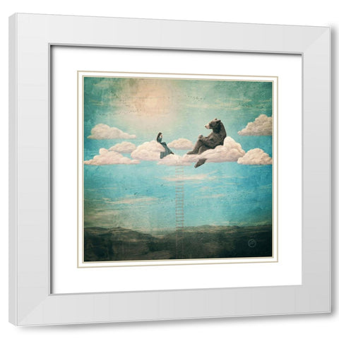 Tea Time With Ala The Bear White Modern Wood Framed Art Print with Double Matting by Flores, Paula Belle