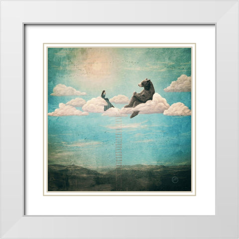 Tea Time With Ala The Bear White Modern Wood Framed Art Print with Double Matting by Flores, Paula Belle