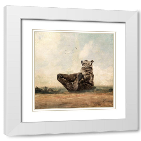Yo, The Yoga Bear White Modern Wood Framed Art Print with Double Matting by Flores, Paula Belle