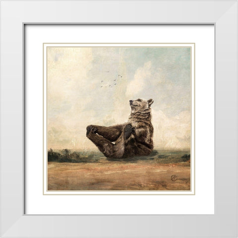 Yo, The Yoga Bear White Modern Wood Framed Art Print with Double Matting by Flores, Paula Belle