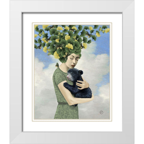 You Are Safe - Bear White Modern Wood Framed Art Print with Double Matting by Flores, Paula Belle