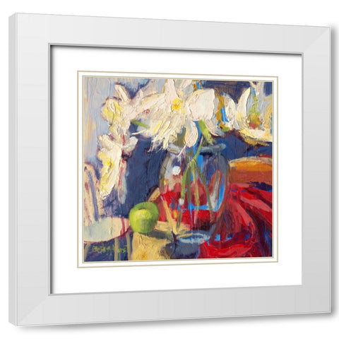 Indiana Peonies White Modern Wood Framed Art Print with Double Matting by Forst, Beth A.