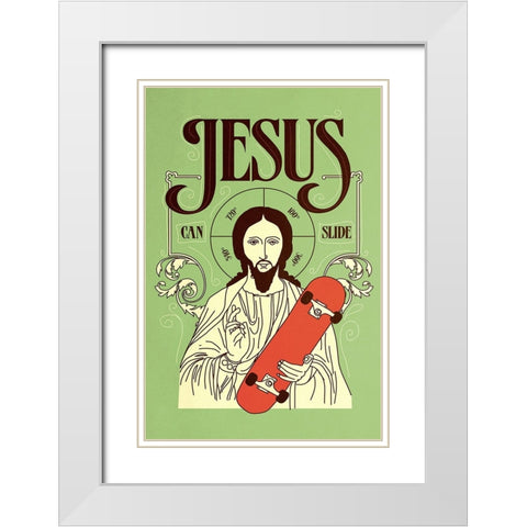 Jesus Can Slide White Modern Wood Framed Art Print with Double Matting by Farkas, Robert