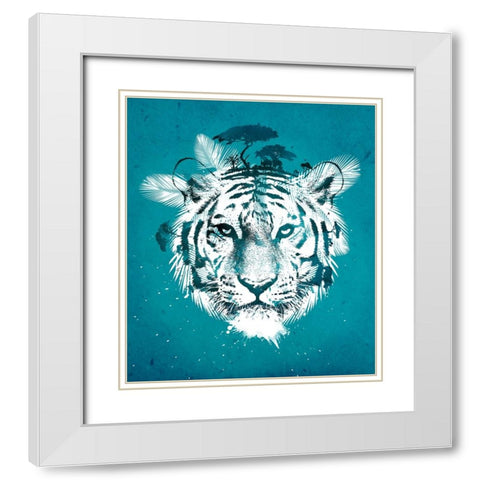 White Tiger White Modern Wood Framed Art Print with Double Matting by Farkas, Robert