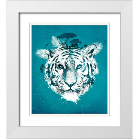 White Tiger White Modern Wood Framed Art Print with Double Matting by Farkas, Robert