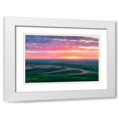 Palouse Sunset White Modern Wood Framed Art Print with Double Matting by Getty, Bruce