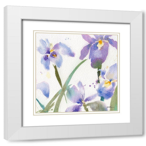Irises White Modern Wood Framed Art Print with Double Matting by Golden, Sheila
