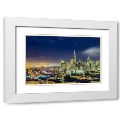 San Francisco Holiday Lights White Modern Wood Framed Art Print with Double Matting by Gordon, Dave