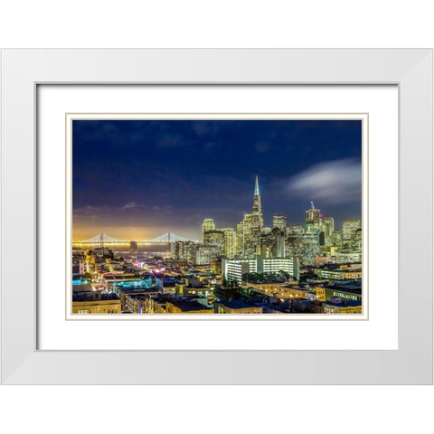 San Francisco Holiday Lights White Modern Wood Framed Art Print with Double Matting by Gordon, Dave