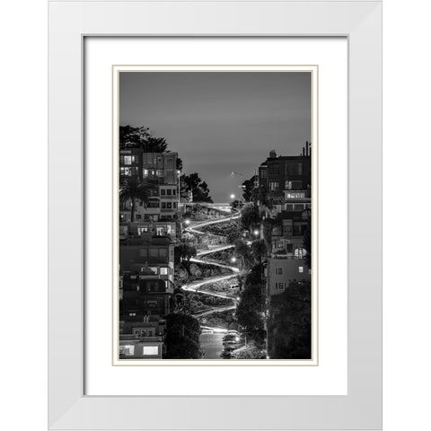 Lombard Street BW White Modern Wood Framed Art Print with Double Matting by Getty, Bruce