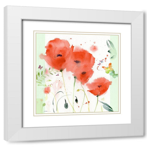 Poppies Chinoise White Modern Wood Framed Art Print with Double Matting by Golden, Sheila