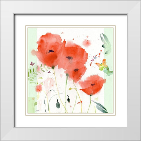 Poppies Chinoise White Modern Wood Framed Art Print with Double Matting by Golden, Sheila