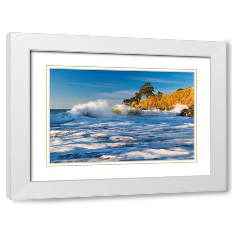 Capitola Cliffs and Waves White Modern Wood Framed Art Print with Double Matting by Gavrilis, John