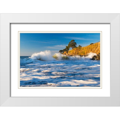 Capitola Cliffs and Waves White Modern Wood Framed Art Print with Double Matting by Gavrilis, John