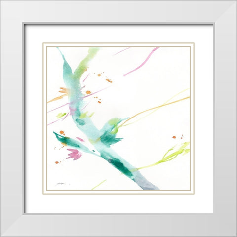 Leaves Of Teal White Modern Wood Framed Art Print with Double Matting by Golden, Sheila