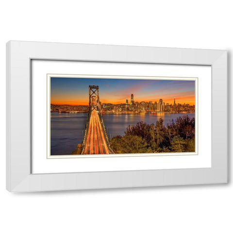 Bay Bridge and Evening Commute White Modern Wood Framed Art Print with Double Matting by Gavrilis, John