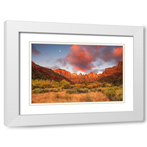 Temple Sunrise And Moon White Modern Wood Framed Art Print with Double Matting by Gavrilis, John