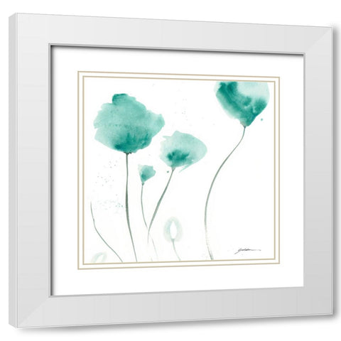 Teal Trio White Modern Wood Framed Art Print with Double Matting by Golden, Sheila
