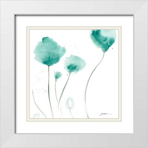 Teal Trio White Modern Wood Framed Art Print with Double Matting by Golden, Sheila