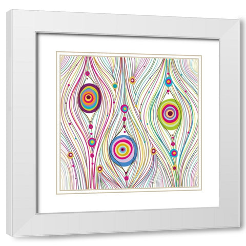 Peacock Feathers White Modern Wood Framed Art Print with Double Matting by GraphINC Studio