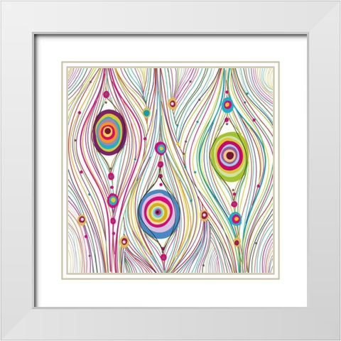 Peacock Feathers White Modern Wood Framed Art Print with Double Matting by GraphINC Studio