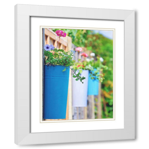 The Colored Pots White Modern Wood Framed Art Print with Double Matting by Goncalves, Adelino
