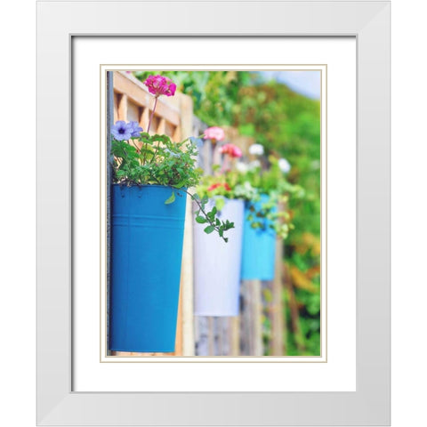 The Colored Pots White Modern Wood Framed Art Print with Double Matting by Goncalves, Adelino