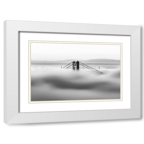 Across the Bay BW White Modern Wood Framed Art Print with Double Matting by Gordon, Dave