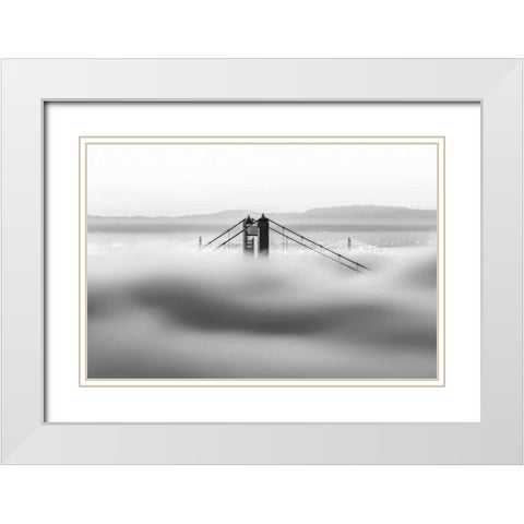 Across the Bay BW White Modern Wood Framed Art Print with Double Matting by Gordon, Dave