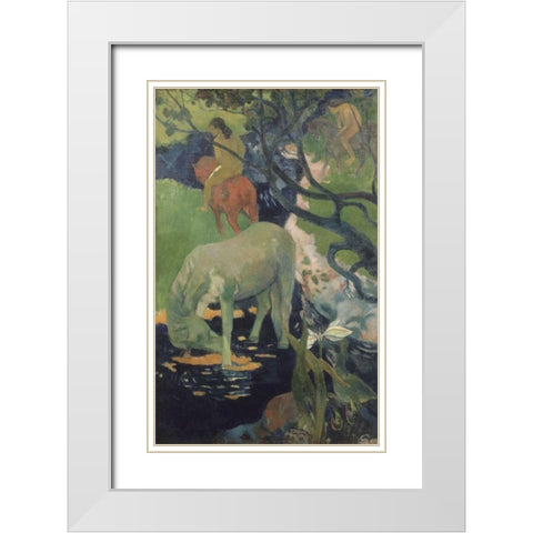 The White Horse White Modern Wood Framed Art Print with Double Matting by Gauguin, Paul