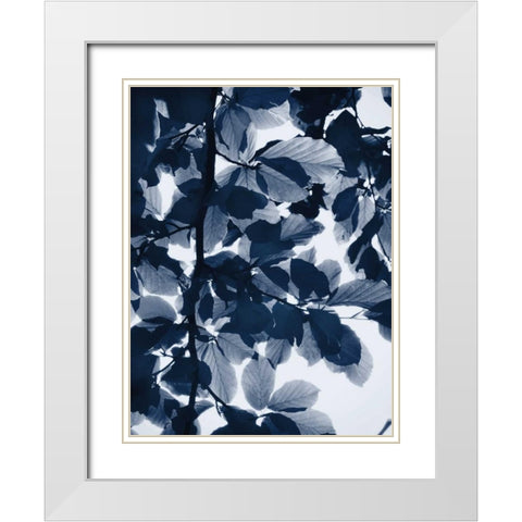Indigo Leaves White Modern Wood Framed Art Print with Double Matting by Greer, Lexie
