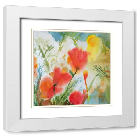 Orange Poppy Reverie White Modern Wood Framed Art Print with Double Matting by Golden, Sheila