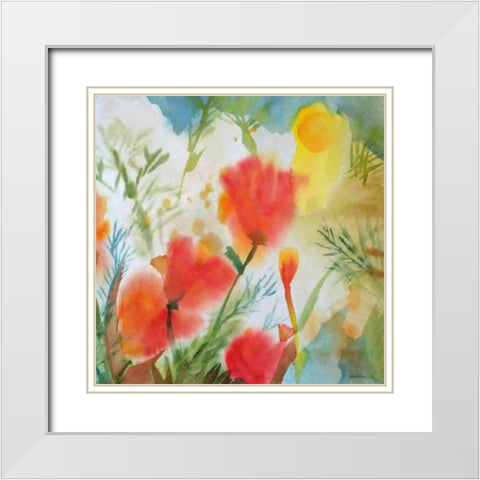 Orange Poppy Reverie White Modern Wood Framed Art Print with Double Matting by Golden, Sheila