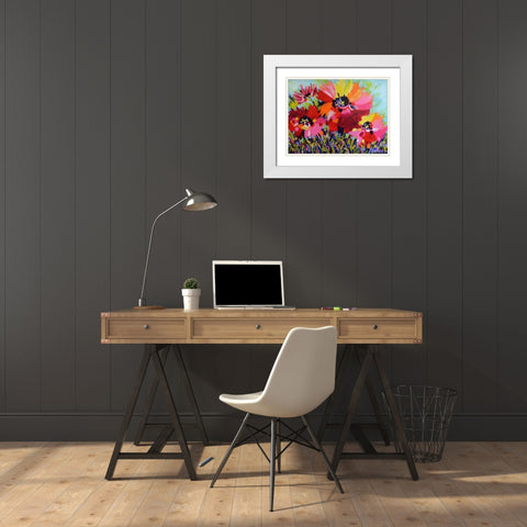 Big Red Poppies White Modern Wood Framed Art Print with Double Matting by Gatens, Pamela