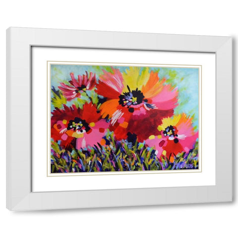 Big Red Poppies White Modern Wood Framed Art Print with Double Matting by Gatens, Pamela