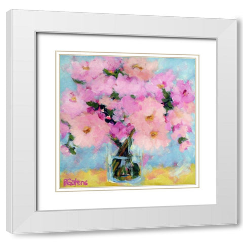 Bright Pink Peony White Modern Wood Framed Art Print with Double Matting by Gatens, Pamela
