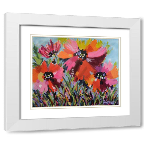 Red Poppy Field White Modern Wood Framed Art Print with Double Matting by Gatens, Pamela